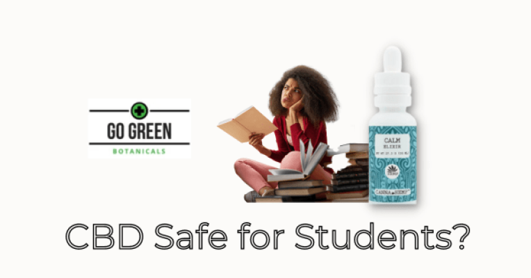 Featured blog image of girl studying, saying "CBD safe for students?"